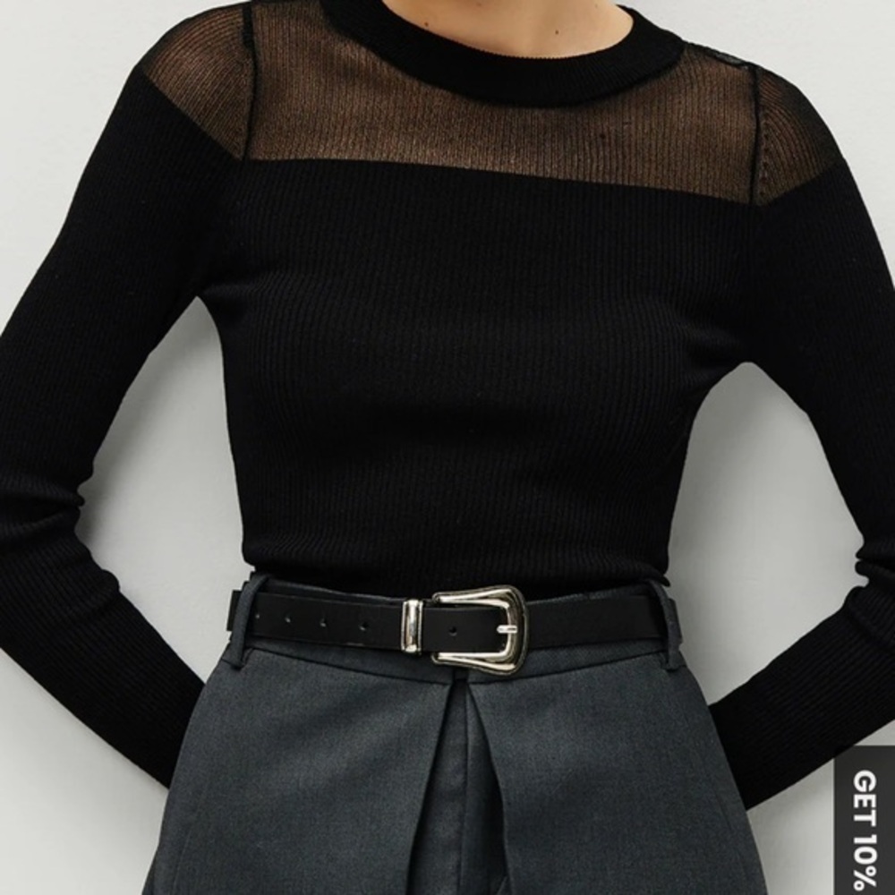 Black Fitted Sheer Long Sleeve Tee